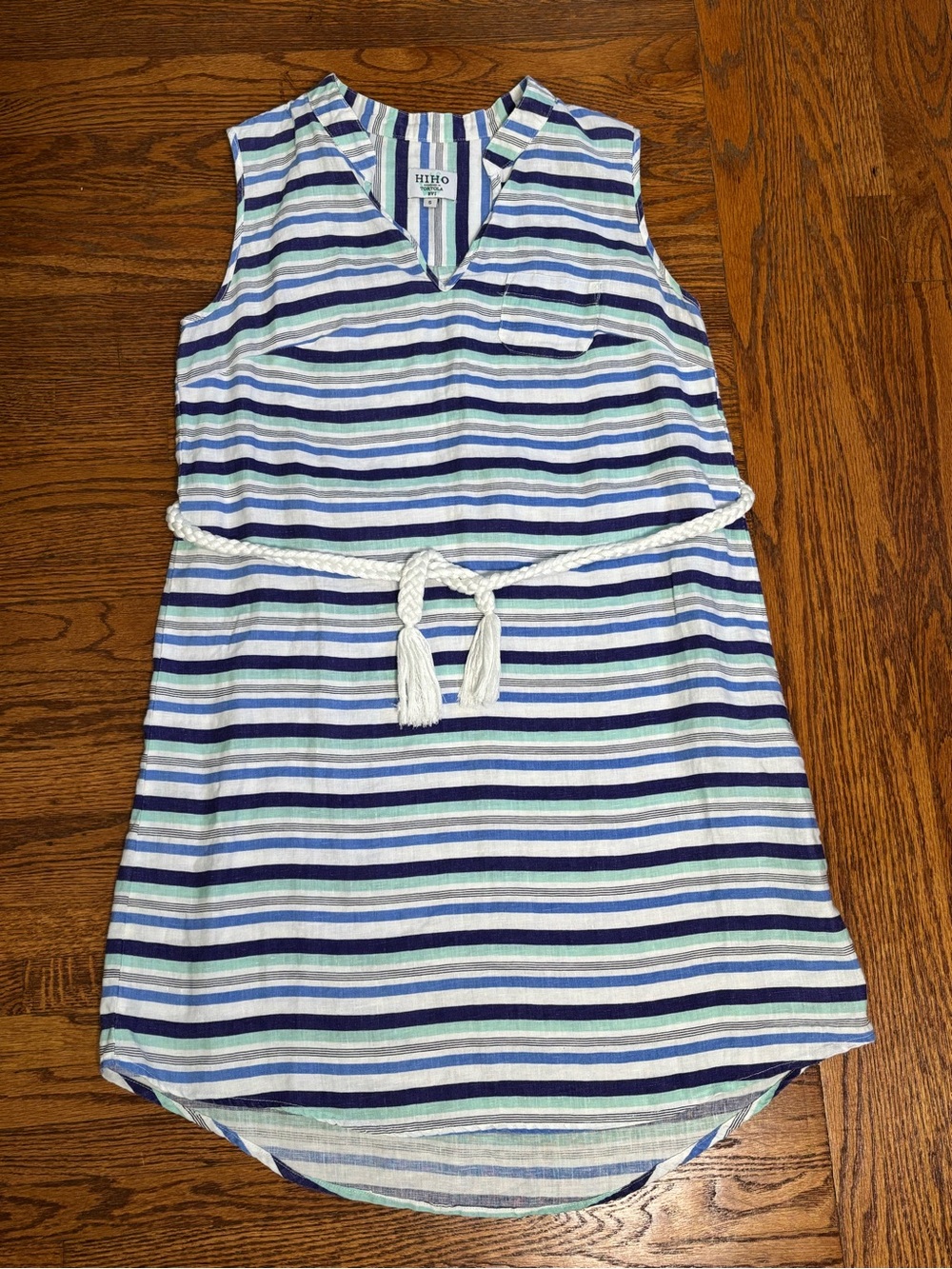HiHo Sleeveless Blue Striped Linen Dress - Size S